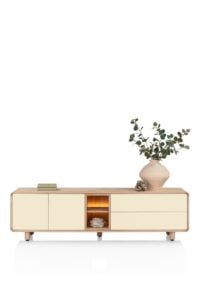 Caserta, Lowboard 200 cm, 1 deur, 2 laden, 2 openvakken, eiken fineer/lak