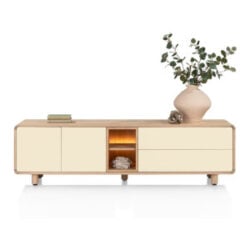 Caserta, Lowboard 200 cm, 1 deur, 2 laden, 2 openvakken, eiken fineer/lak