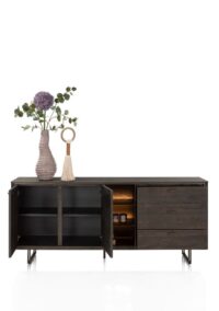 Mogan, Buffet 190 cm, 1 porte, 3 tiroirs, 3 compartiments ouverts avec LED - Image 3