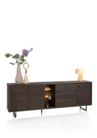 Mogan, Buffet 230 cm 3 portes, 3 tiroirs, 3 compartiments ouverts avec LED - Image 2
