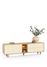 Caserta, Lowboard 200 cm, 1 deur, 2 laden, 2 openvakken, eiken fineer/lak - Afbeelding 2