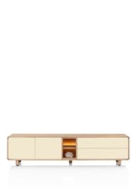 Caserta, Lowboard 230 cm, 2 deuren,2 laden,2 openvakken, eiken fineer/lak - Afbeelding 3