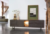 Mogan, Buffet 120 cm, 2 portes vitrées avec LED, 1 porte, 2 tiroirs - Image 3