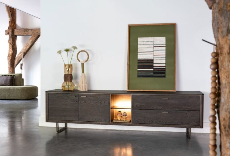 Mogan, Buffet 120 Cm, 2 Portes Vitrées Avec Led, 1 Porte, 2 Tiroirs - Image 3
