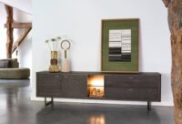 Mogan, Buffet 120 cm, 2 portes vitrées avec LED, 1 porte, 2 tiroirs - Image 2