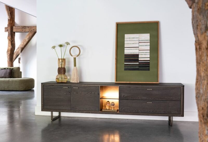 Mogan, Buffet 120 Cm, 2 Portes Vitrées Avec Led, 1 Porte, 2 Tiroirs - Image 2