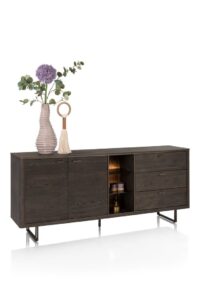 Mogan, Buffet 190 cm, 1 porte, 3 tiroirs, 3 compartiments ouverts avec LED - Image 2