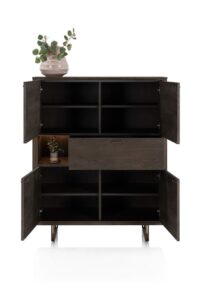 Mogan, Buffet haut, 115 cm de large, 4 portes, 1 tiroir, 1 compartiment ouvert avec LED - Image 3