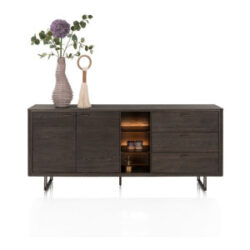 Mogan, Buffet 190 cm, 1 porte, 3 tiroirs, 3 compartiments ouverts avec LED