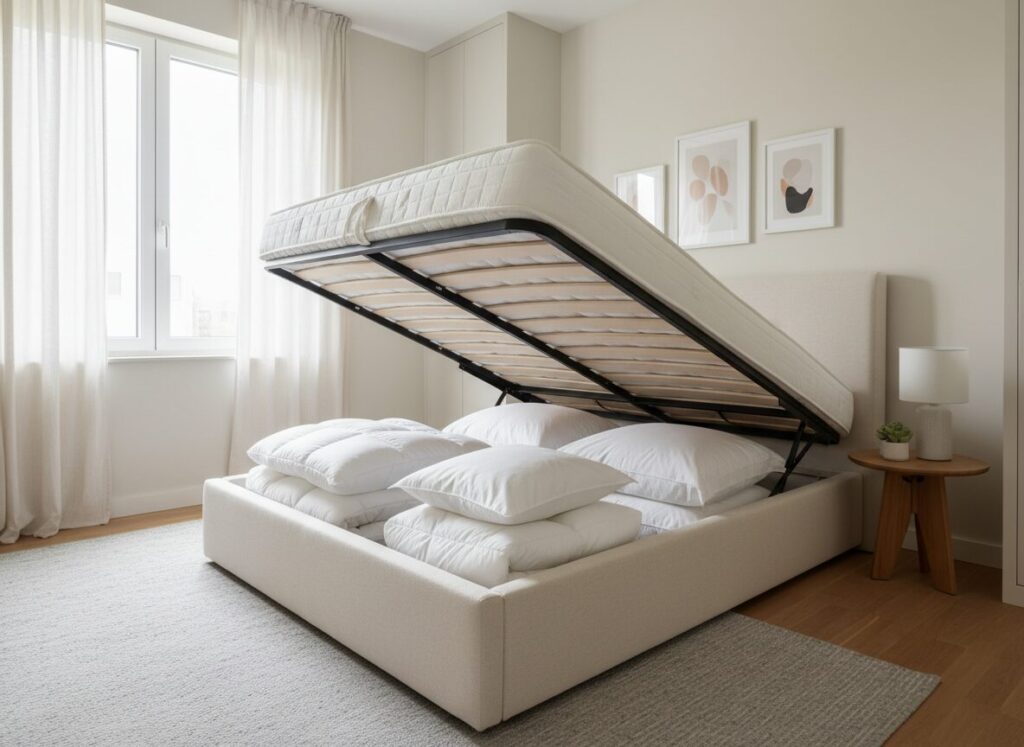 Boxspring Met Opbergruimte, Ligvlak Opgetild Op Gasveren Boxspring Met Opbergruimte, Ligvlak Opgetild Op Gasveren