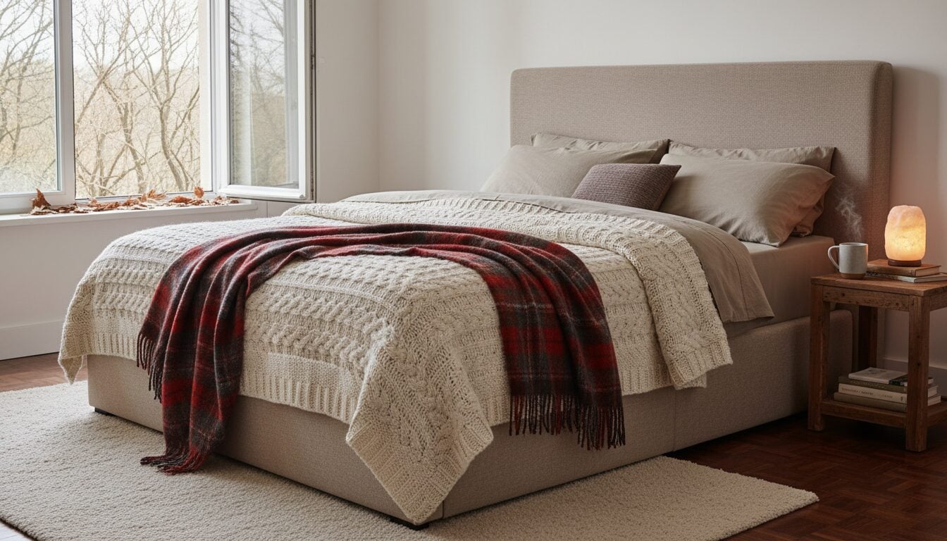 Boxspring Met Teruggeslagen Winterdekbed In Een Herfstige Slaapkamer Boxspring Met Teruggeslagen Winterdekbed In Een Herfstige Slaapkamer