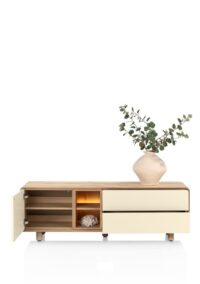 Caserta, Lowboard 170 cm, 1 deur, 2 laden, 2 openvakken, eiken fineer/lak - Afbeelding 3