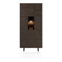 Mogan, Armoire de rangement 100 cm, 4 portes, 1 compartiment ouvert avec LED