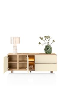Caserta, Dressoir 200 cm, 2 deuren, 2 laden, 2 openvakken, eiken fineer/lak - Afbeelding 3