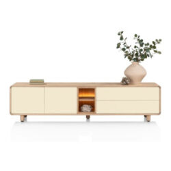 Caserta, Lowboard 230 cm, 2 deuren,2 laden,2 openvakken, eiken fineer/lak