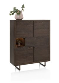 Mogan, Buffet haut, 115 cm de large, 4 portes, 1 tiroir, 1 compartiment ouvert avec LED - Image 2