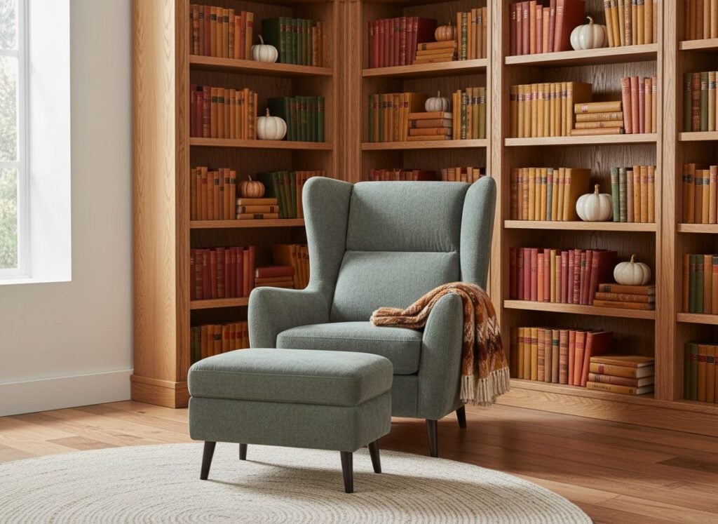 Draaifauteuil Met Hoge Rug En Voetenbank In Een Hoek Van De Woonkamer