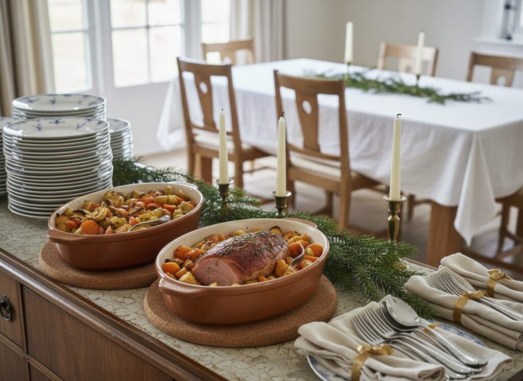 Dressoir Met Keramisch Blad Als Buffet Bij Een Feestmaaltijd