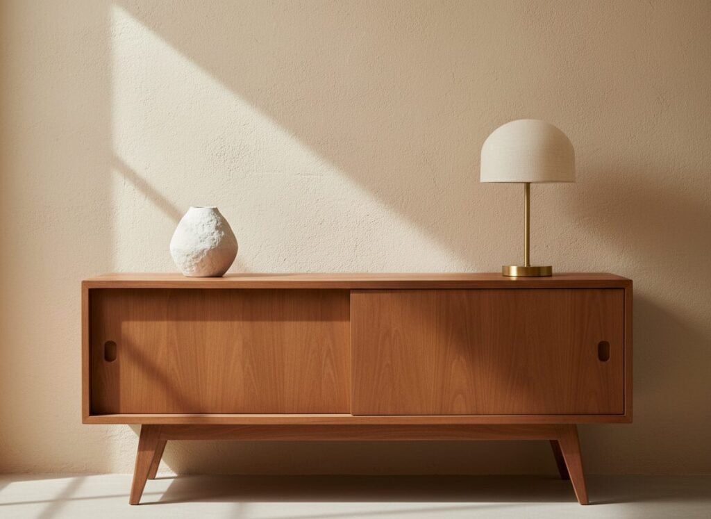 Laag Houten Dressoir Op Taps Toelopende Poten Laag Houten Dressoir Op Taps Toelopende Poten
