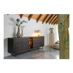 Mogan, Buffet 120 cm, 2 portes vitr&eacute;es avec LED, 1 porte, 2 tiroirs