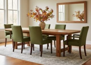 Eiken Eettafel Met Olijfgroene Eetkamerstoelen