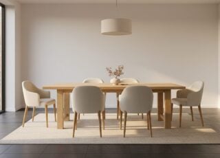 Lichte Eiken Eettafel Op Een Donkere Tegelvloer