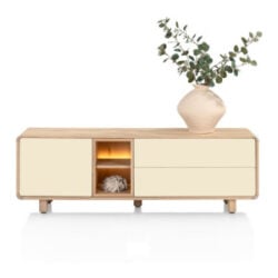 Caserta, Lowboard 170 cm, 1 deur, 2 laden, 2 openvakken, eiken fineer/lak