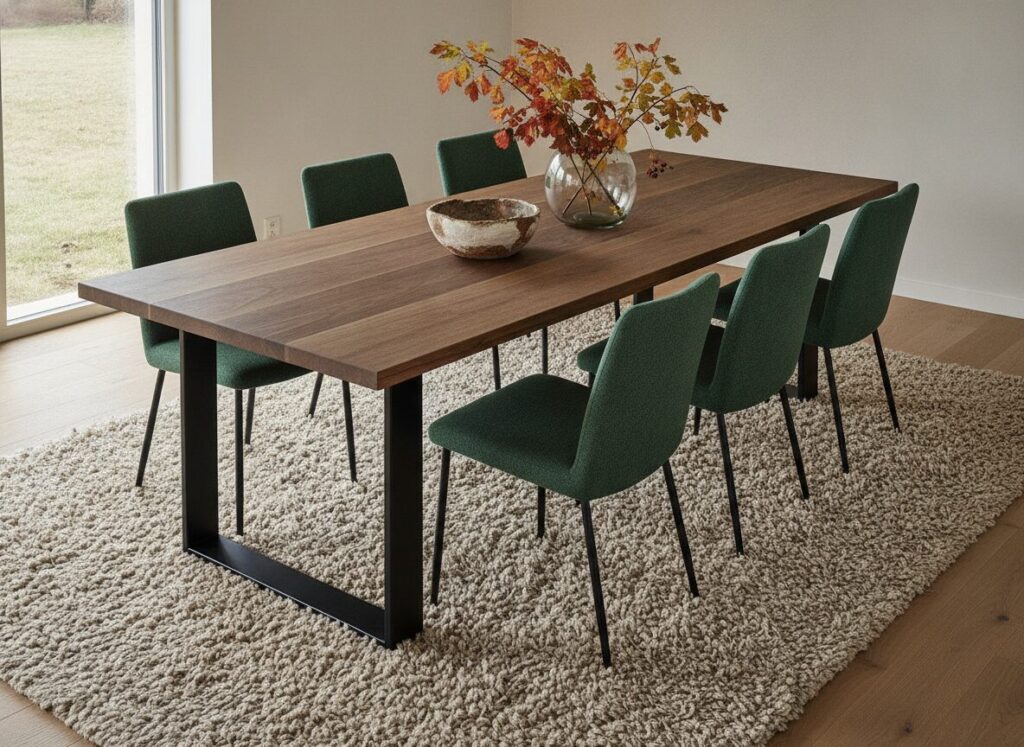 Gerookt Eiken Tafel Op Een Vloerkleed Over Een Lichte Eiken Vloer Gerookt Eiken Tafel Op Een Vloerkleed Over Een Lichte Eiken Vloer