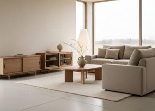 Japandi Woonkamer Met Lichte Eik En Een Dressoir In Gerookte Eik