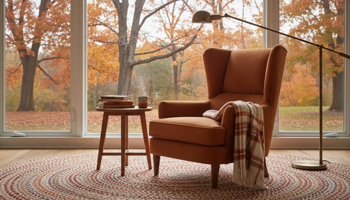Leeshoek Met Fauteuil Met Hoge Rug, Vloerlamp En Bijzettafel Bij Het Raam