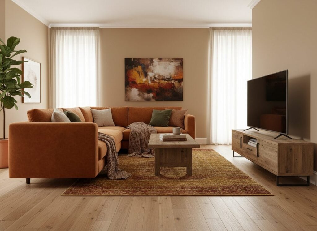 Laag Tv-Meubel Met Het Scherm Op Ooghoogte Tegenover De Zetel Laag Tv-Meubel Met Het Scherm Op Ooghoogte Tegenover De Zetel