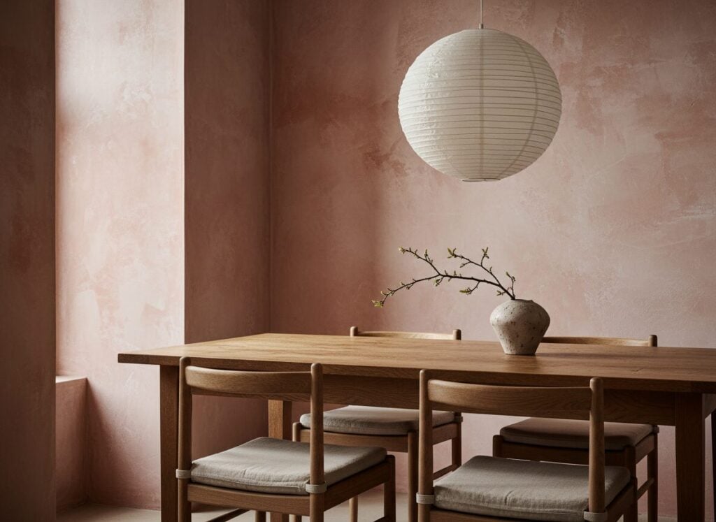Wabi-Sabi Eethoek Met Doorleefde Eiken Tafel En Linnen Kussens