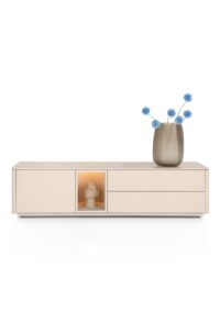 Trentino, Buffet bas 180 cm. - 1 porte + 2 tiroirs + 1 niche - mdf laqué - Creme - Image 2