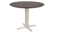 Caletta, table de bar rond 120 cm. - plateau en HPL Primo Laminato - pied central cr&egrave;me - Marble brown