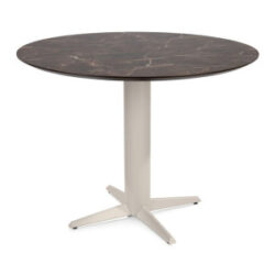 Caletta, table de bar rond 120 cm. - plateau en HPL Primo Laminato - pied central cr&egrave;me - Marble brown