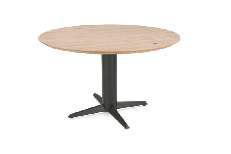 Caletta, Eetkamertafel Rond 120 Cm. - Eiken Blad - Centrale Teenpoot Grafiet - Natural - Afbeelding 2