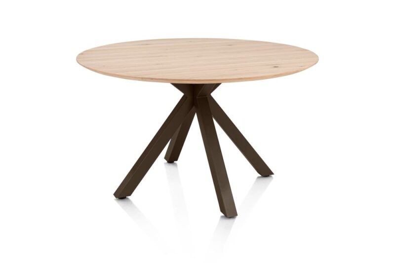 Caletta, Eetkamertafel Rond 120 Cm. - Eiken Blad - Centrale Kruispoot Steelbrown - Natural - Afbeelding 2