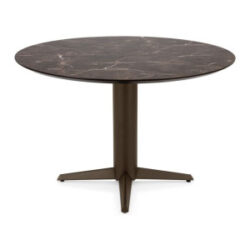 Caletta, eetkamertafel rond 120 cm. - HPL Primo Laminato blad - centrale teenpoot steelbrown - Marble brown