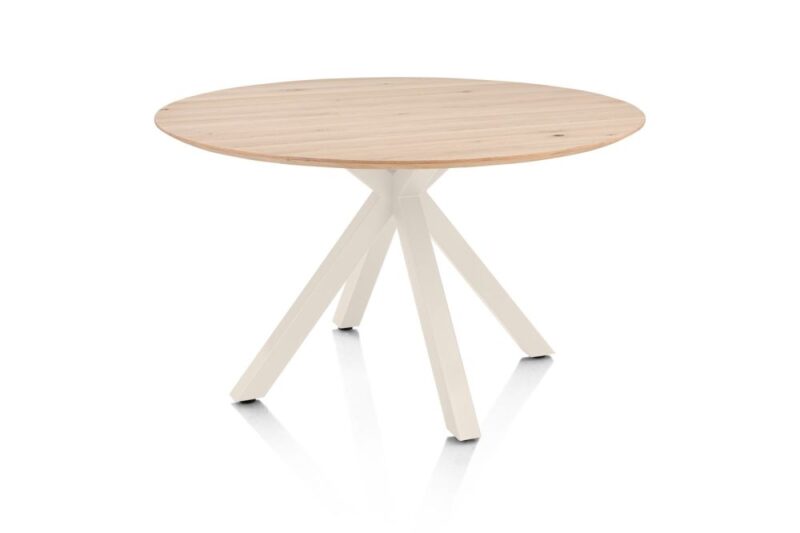 Caletta, Eetkamertafel Rond 120 Cm. - Eiken Blad - Centrale Kruispoot Cr&egrave;me - Natural - Afbeelding 2