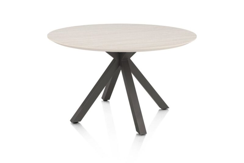 Caletta, Eetkamertafel Rond 120 Cm. - Hpl Primo Laminato Blad - Centrale Kruispoot Grafiet - Travertin - Afbeelding 2