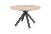 Caletta, eetkamertafel rond 120 cm. - eiken blad - centrale kruispoot grafiet - Natural - Afbeelding 2