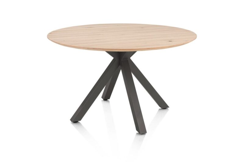 Caletta, Eetkamertafel Rond 120 Cm. - Eiken Blad - Centrale Kruispoot Grafiet - Natural - Afbeelding 2