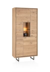 Mogan, Armoire de rangement 100 cm, 4 portes, 2 compartiments ouverts avec LED - chene amber - Image 2