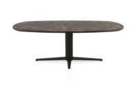 Caletta, eetkamertafel ovaal 210 x 100 cm. - HPL Primo Laminato blad - centrale teenpoot zwart - Marble brown