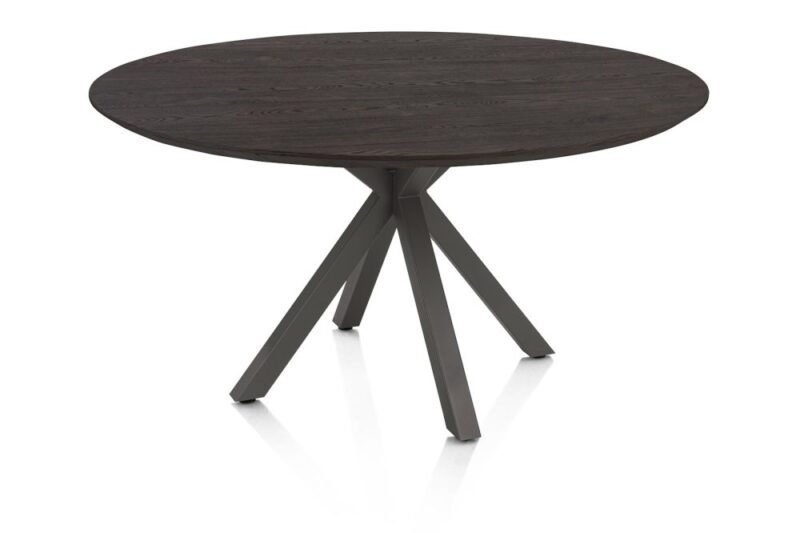 Caletta, Eetkamertafel Rond 150 Cm. - Eiken Blad - Centrale Kruispoot Grafiet - Basalt - Afbeelding 2