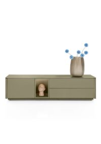Trentino, Buffet bas 180 cm. - 1 porte + 2 tiroirs + 1 niche - mdf laqué - Olive - Image 2