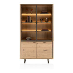Mogan, Buffetkast 120 cm, 2 glasdeuren incl. LED, 1 deur, 2 laden - Eiken amber