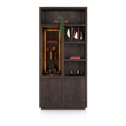 Gijon, bergkast 100 cm - 1-glasdeur + 2-deuren + 4-niches (+ LED)