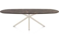 Caletta, eetkamertafel ovaal 270 x 110 cm. - HPL Primo Laminato blad - centrale kruispoot cr&egrave;me - Marble brown