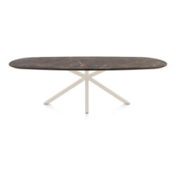 Caletta, eetkamertafel ovaal 270 x 110 cm. - HPL Primo Laminato blad - centrale kruispoot cr&egrave;me - Marble brown